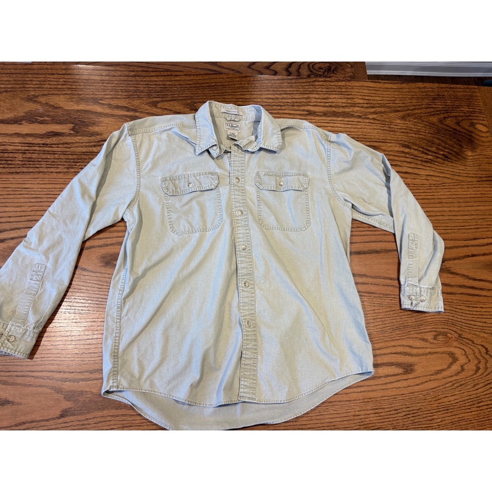 LL Bean Mens Traditional Fit Cotton Button Down Shirt Khaki Tan Large 270133